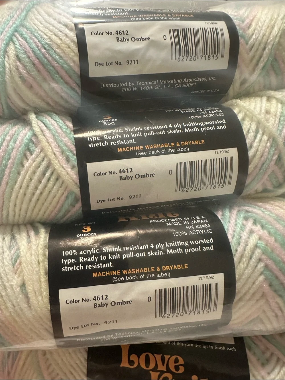 Lot of 7 Vintage Vonnel Love Knit Luxury Yarn Baby Ombre 4612 Same Dye Lot 9211